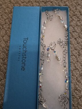 Touchstone Crystal Silver-Tone Necklace  And Earrings Set